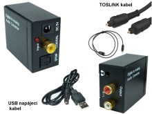 Převodník digitálního audia Toslink / SPDIF na 2x RCA s výstupem pro sluchátka