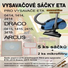 Textilní sáčky do vysavače Eta 0414, x414, x415, sada 5 ks + filtry