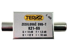 Anténní zesilovač DVB-T / DVB-T2 14 dB TEROZ č.406 s IEC konektory