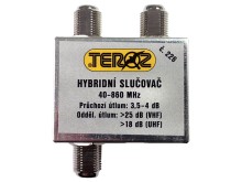 Hybridní anténní slučovač TV s 2 výstupy a F konektory