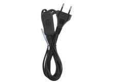 Síťový kabel s vypínačem 2x 0.75mm2, černá plochá dvojlinka 2m