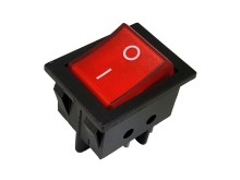 Kolébkový dvoupólový vypínač WSM 9102L2, 250V / 15A, červený ON-OFF, FASTON 6,3