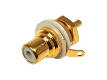 CINCH konektor panelová zásuvka, pozlacená, bílá