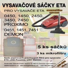 Papírové sáčky do vysavače ETA 0450, 1450, 2450, 3450, 7450, 0451, 7451, Proximo, Demon, Galaxie - 8 ks