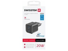 SWISSTEN 2x USB-C Nabíječka Power Delivery 20W černá