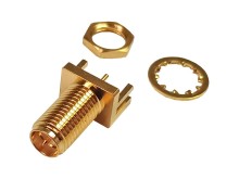 Reverzní SMA konektor panelový / PCB s maticí - zlacený