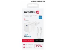 SWISSTEN Power Delivery USB-C Nabíječka s 1,2m USB-C Kabelem